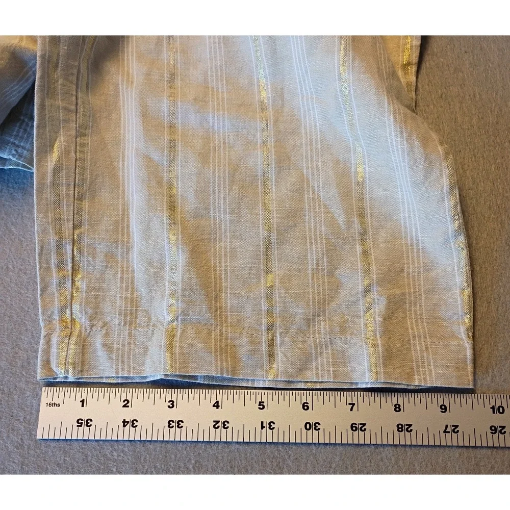 Liz Claiborne Classic Straight Leg Capris Tan‎ Gold Striped Beachy Summer Sz Med